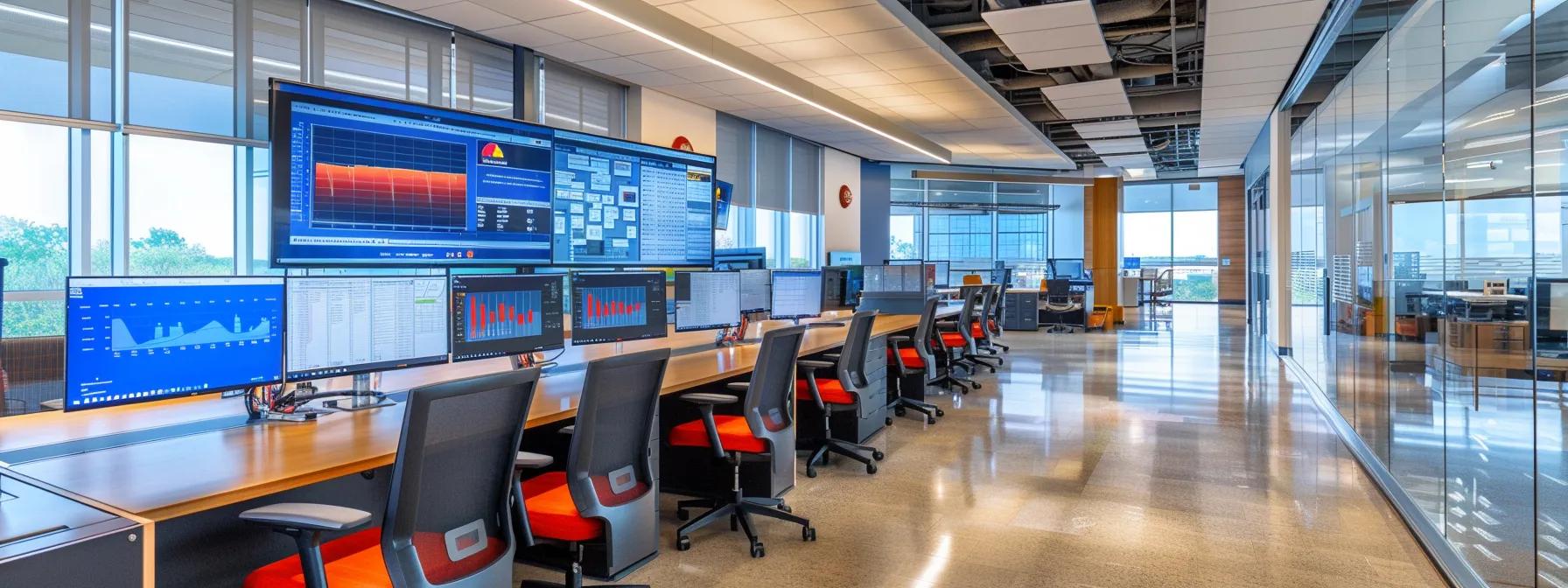 a sleek, modern office setting features a dynamic digital dashboard displaying real-time financial metrics, emphasizing innovative technology solutions for optimizing revenue cycle management.