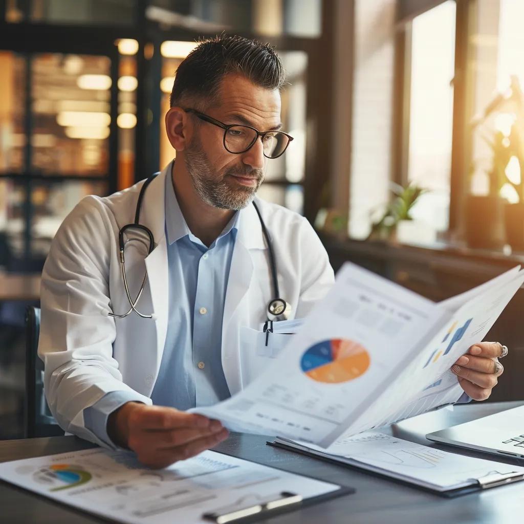 Healthcare provider analyzing financial documents to recover lost revenue