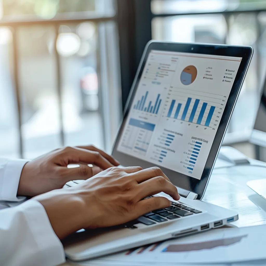 Healthcare professional analyzing medical billing data in a modern office