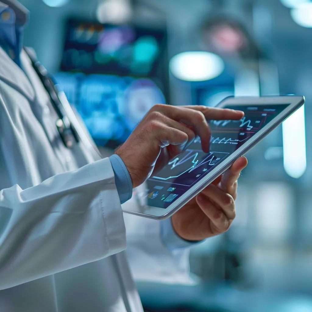 Healthcare professional analyzing data in a modern medical office