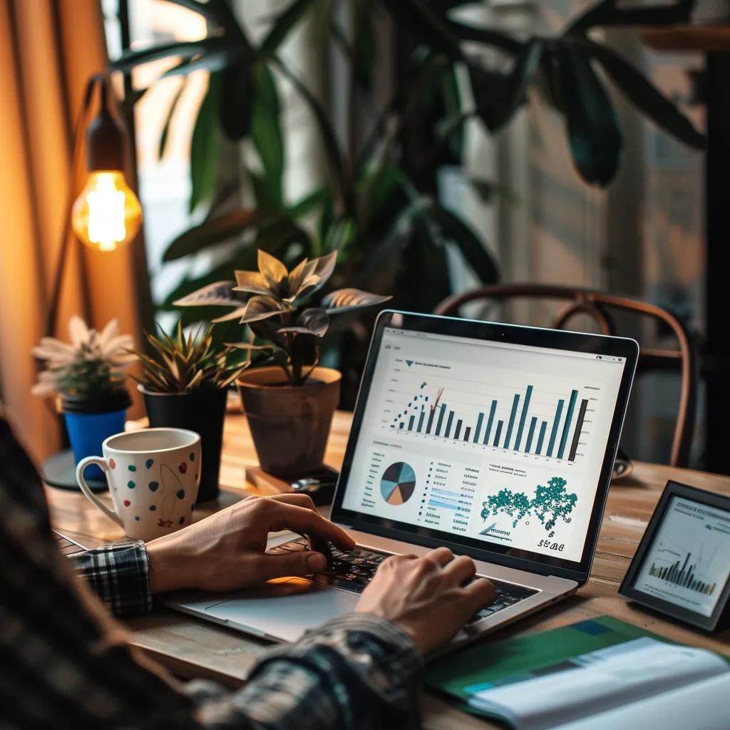 Medical practice owner analyzing financial performance metrics in a cozy office setting
